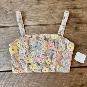 NWT Altar'd State Fayetta Floral Sequin Top Crop Corset Champagne Fitted Party S